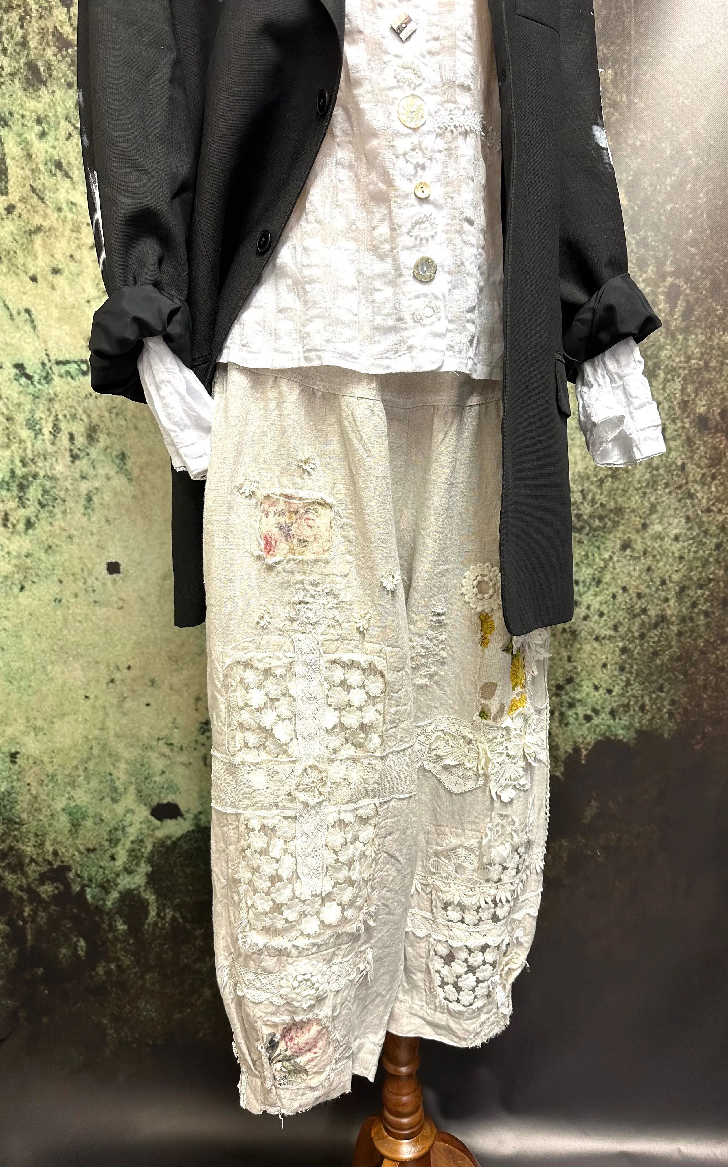#5320 Beige patchwork linen pants