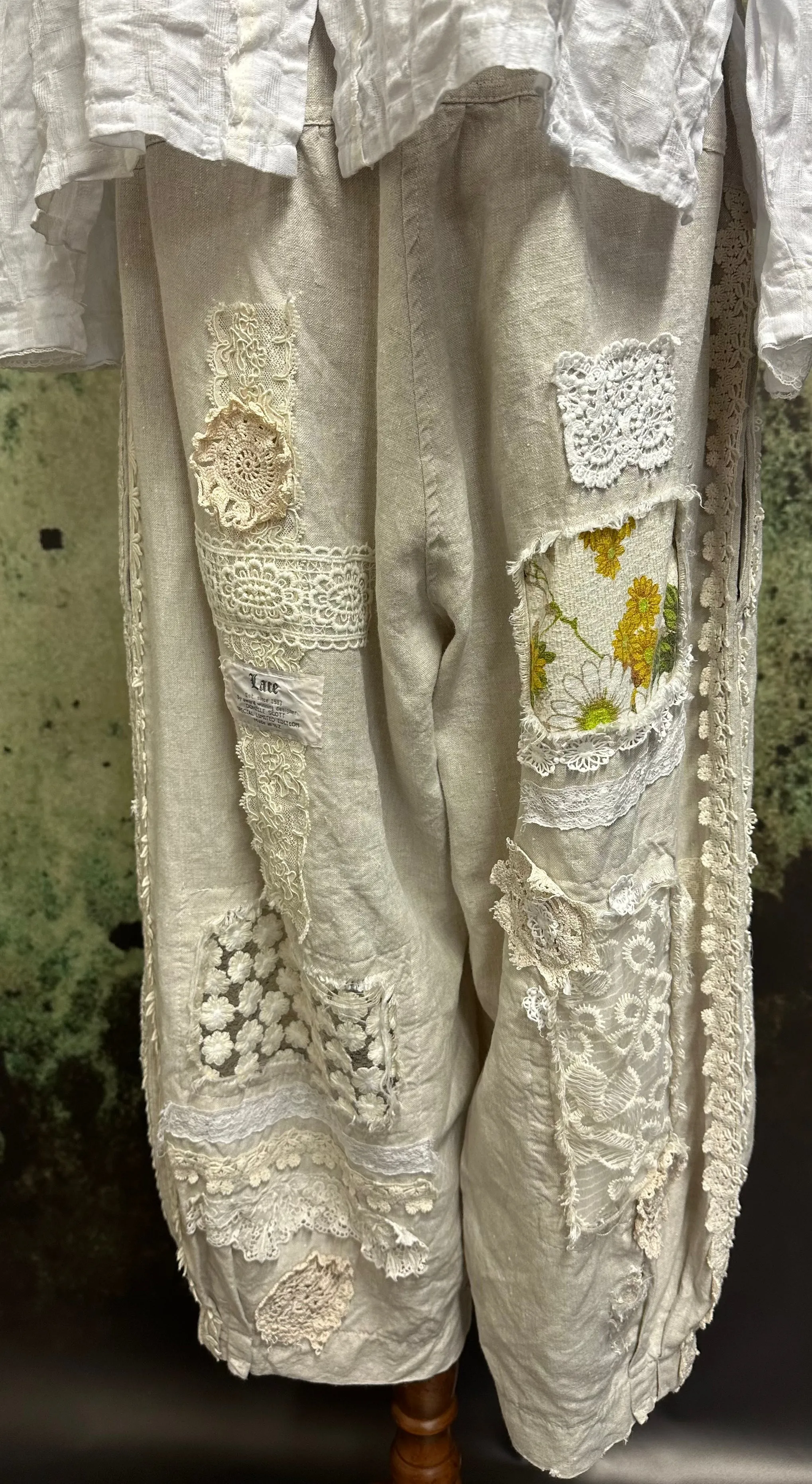 #5320 Beige patchwork linen pants