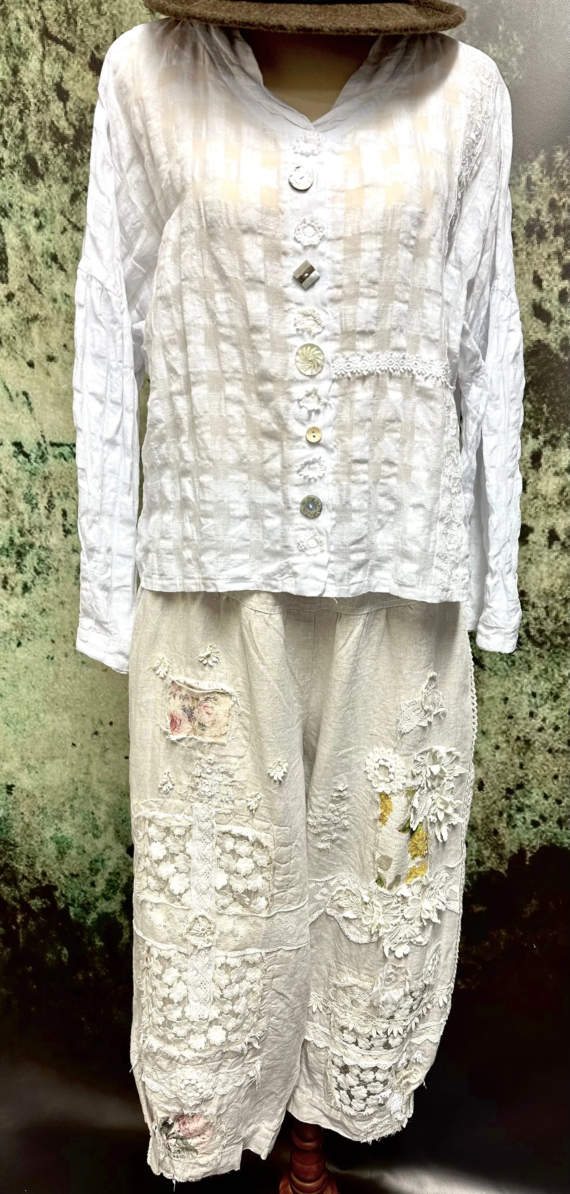 #5320 Beige patchwork linen pants