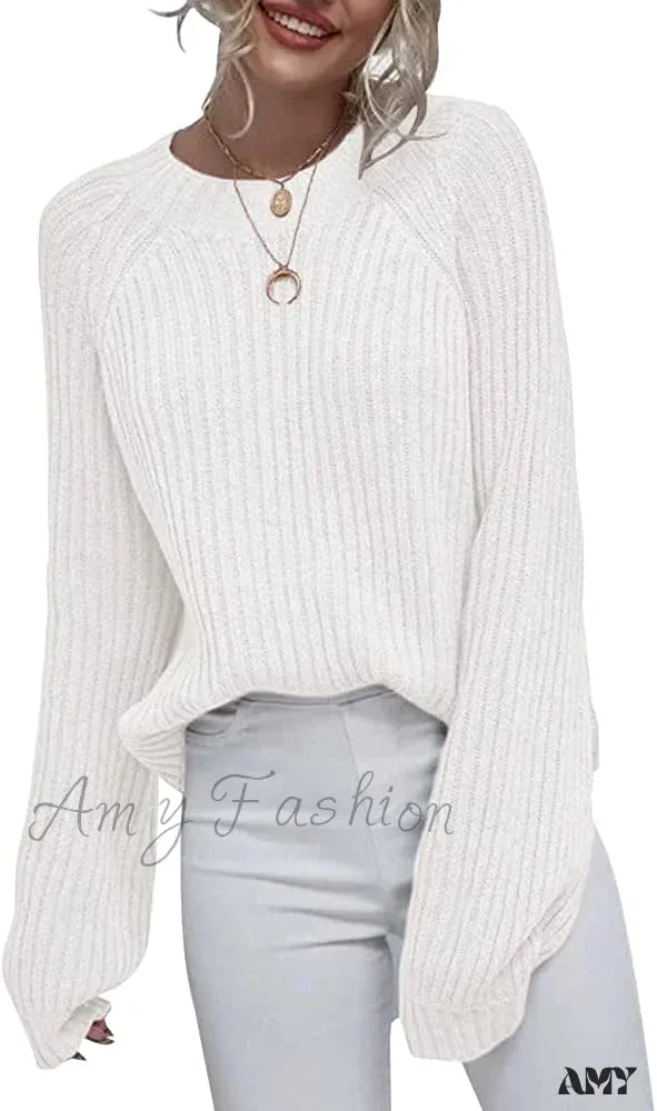 Amy Fashion - Womens Crew Neck Pullover Oversized Sweater