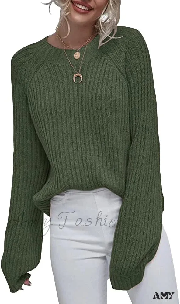 Amy Fashion - Womens Crew Neck Pullover Oversized Sweater