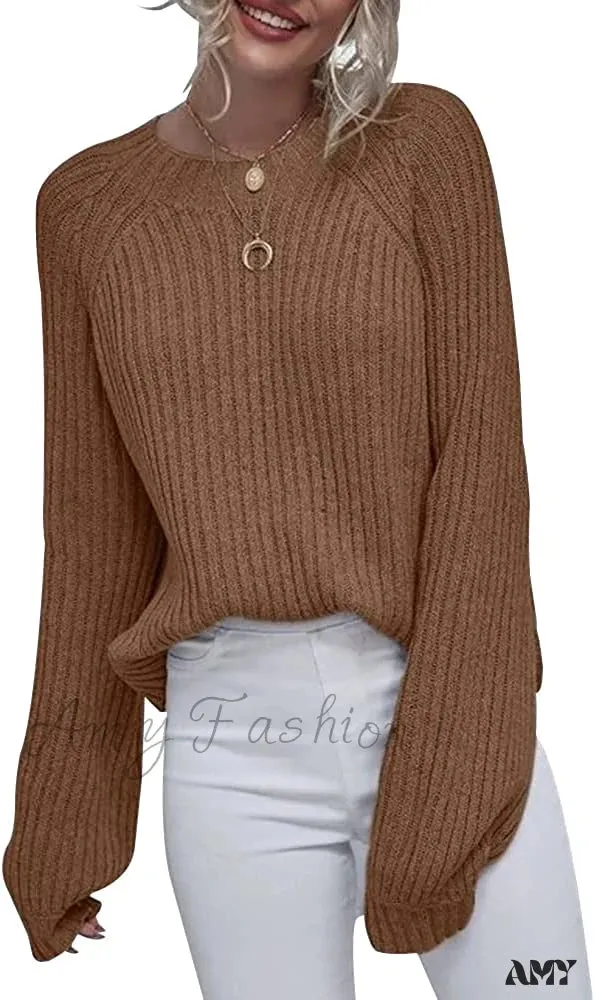 Amy Fashion - Womens Crew Neck Pullover Oversized Sweater