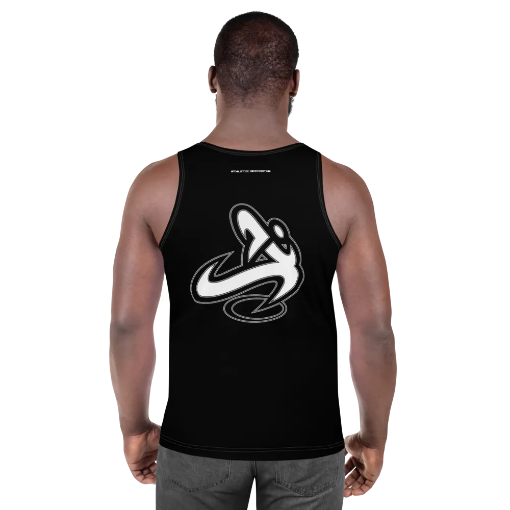 Athletic Apparatus Black White logo White stitch Unisex Tank Top