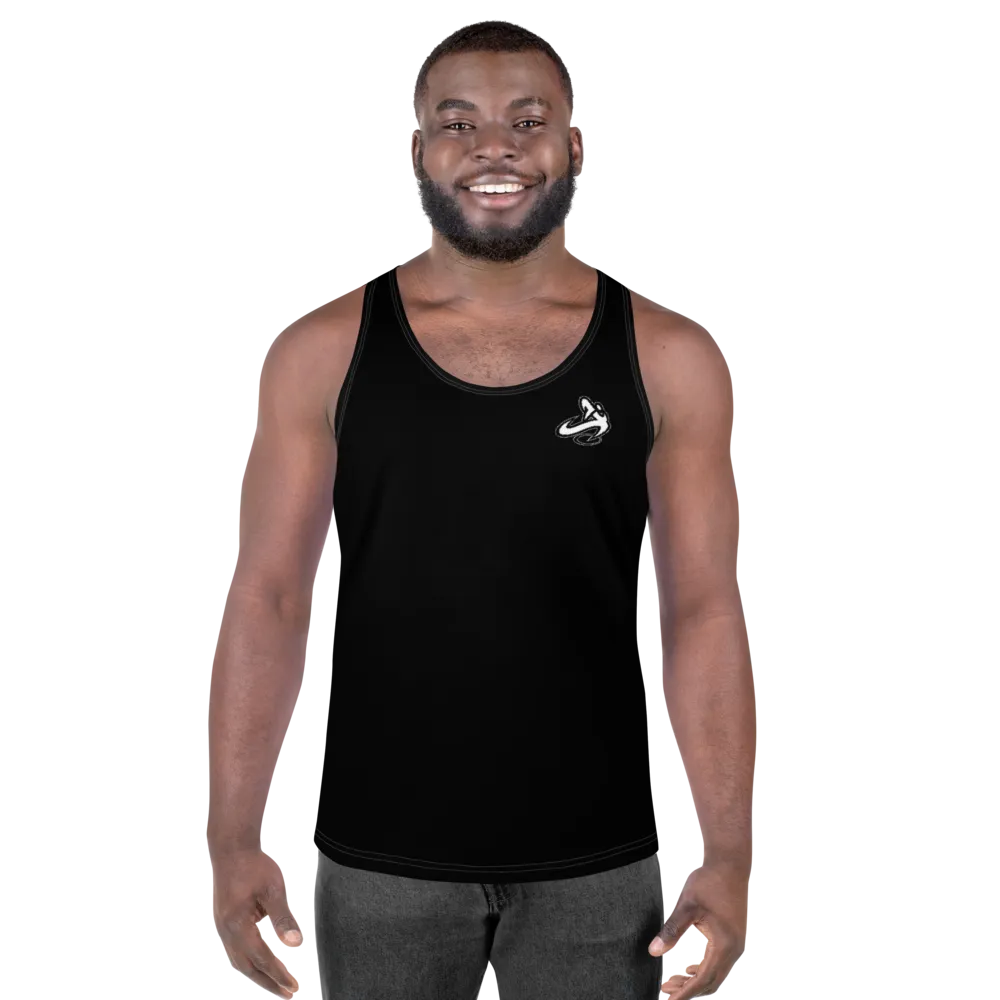 Athletic Apparatus Black White logo White stitch Unisex Tank Top