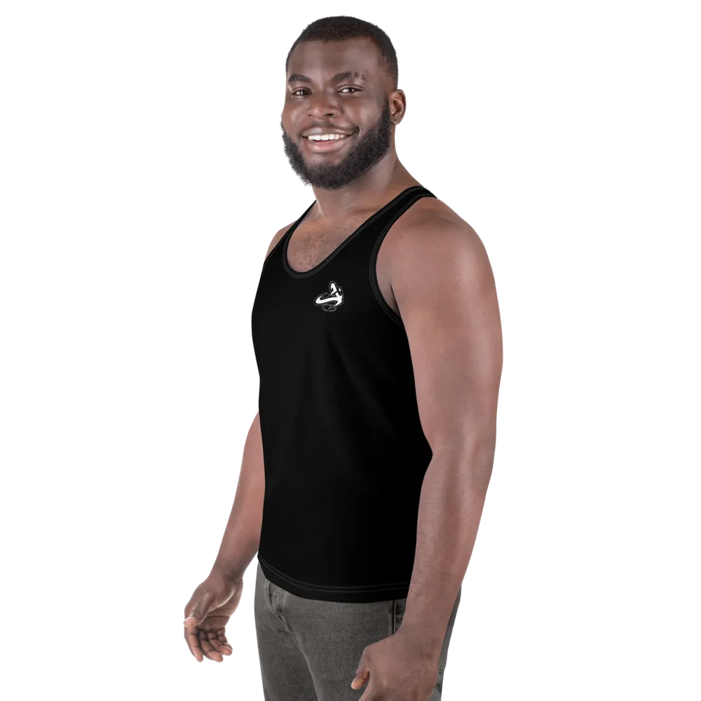 Athletic Apparatus Black White logo White stitch Unisex Tank Top