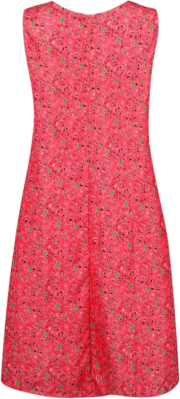 Boho Dress Summer Tank Top Dress Plus Size Sundresses Sleeveless Pleated Short Dress Beach Floral Dress with Pockets