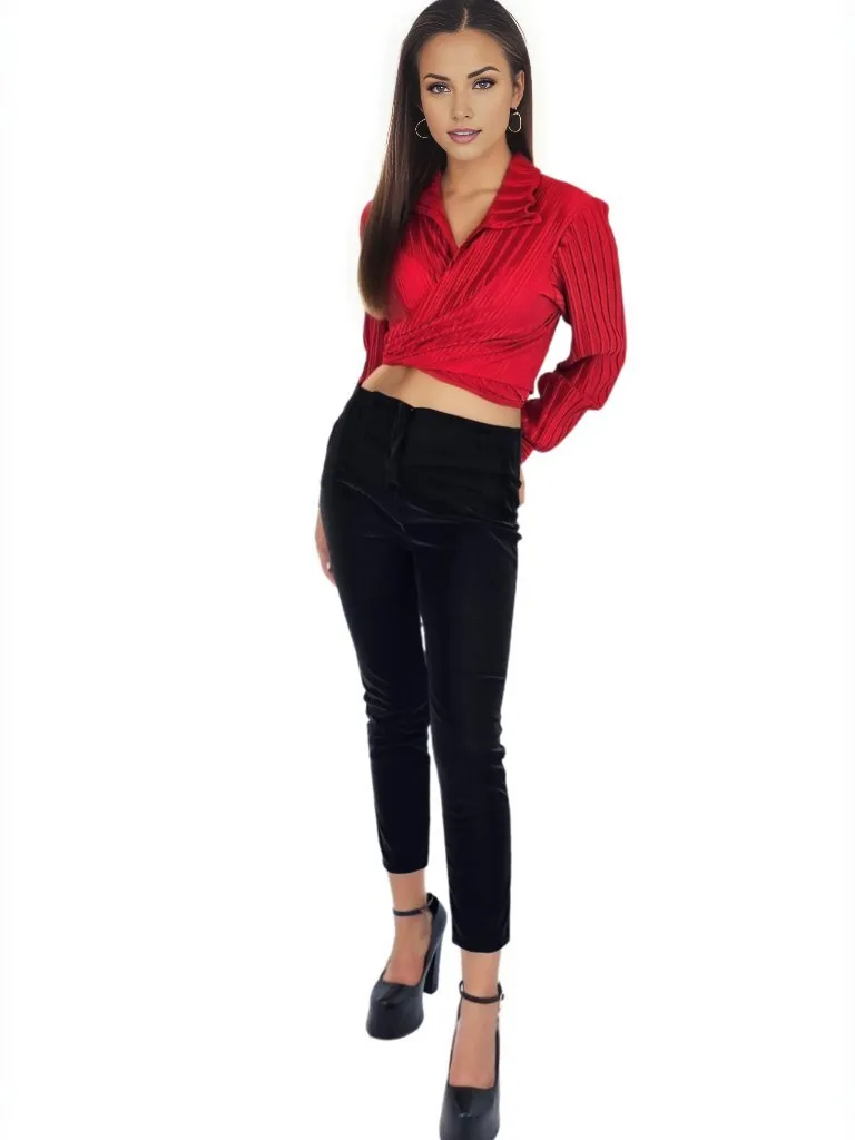 Buttery Soft Velvet High-Rise Skinny Pants Black