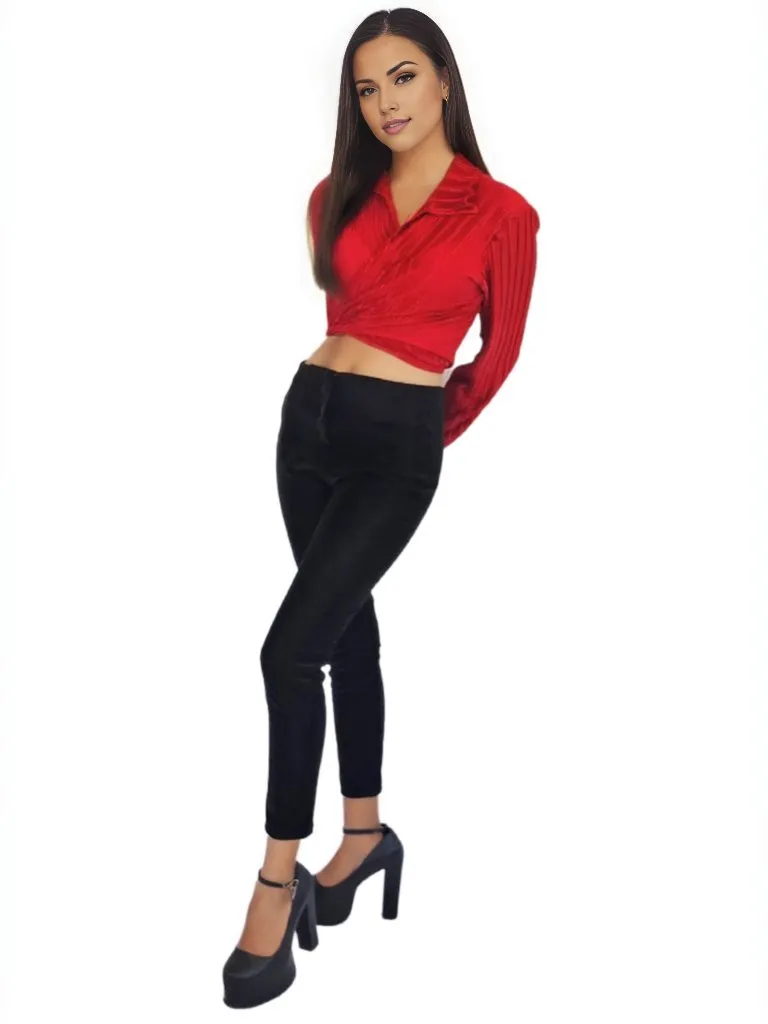 Buttery Soft Velvet High-Rise Skinny Pants Black
