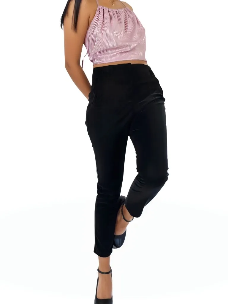 Buttery Soft Velvet High-Rise Skinny Pants Black