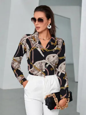 Chain & Snakeskin Print Blouse