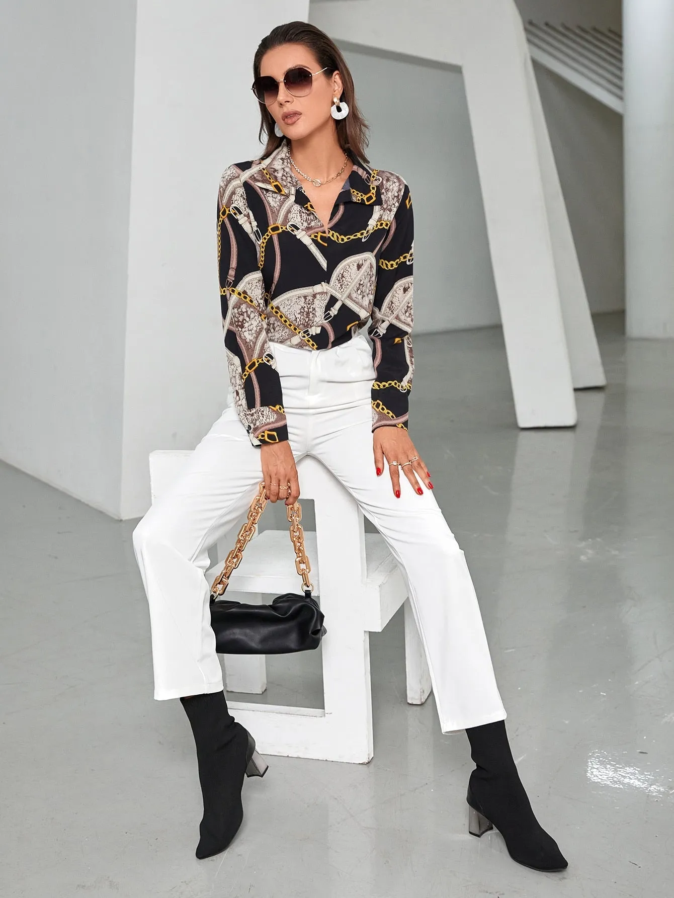 Chain & Snakeskin Print Blouse