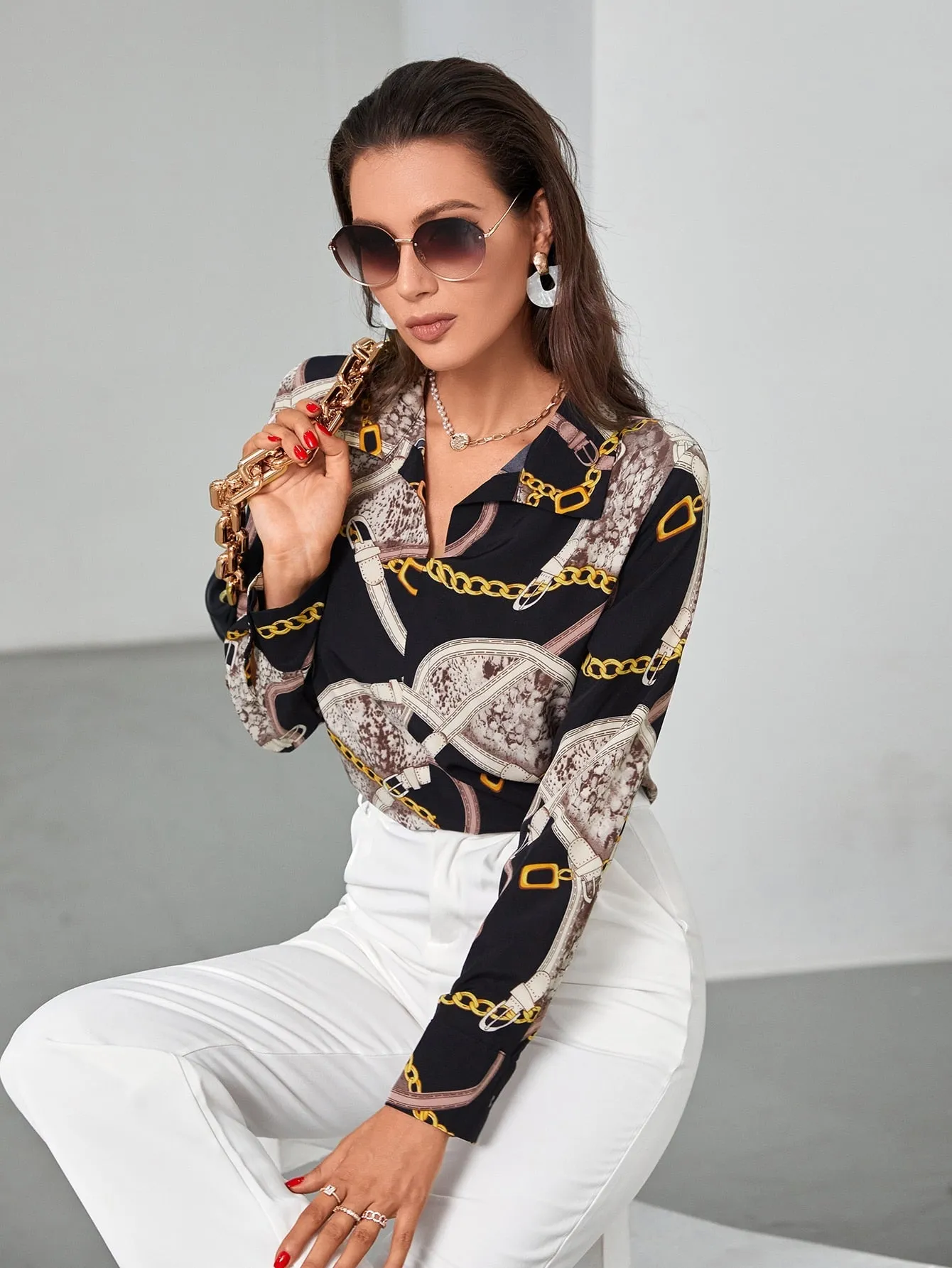Chain & Snakeskin Print Blouse