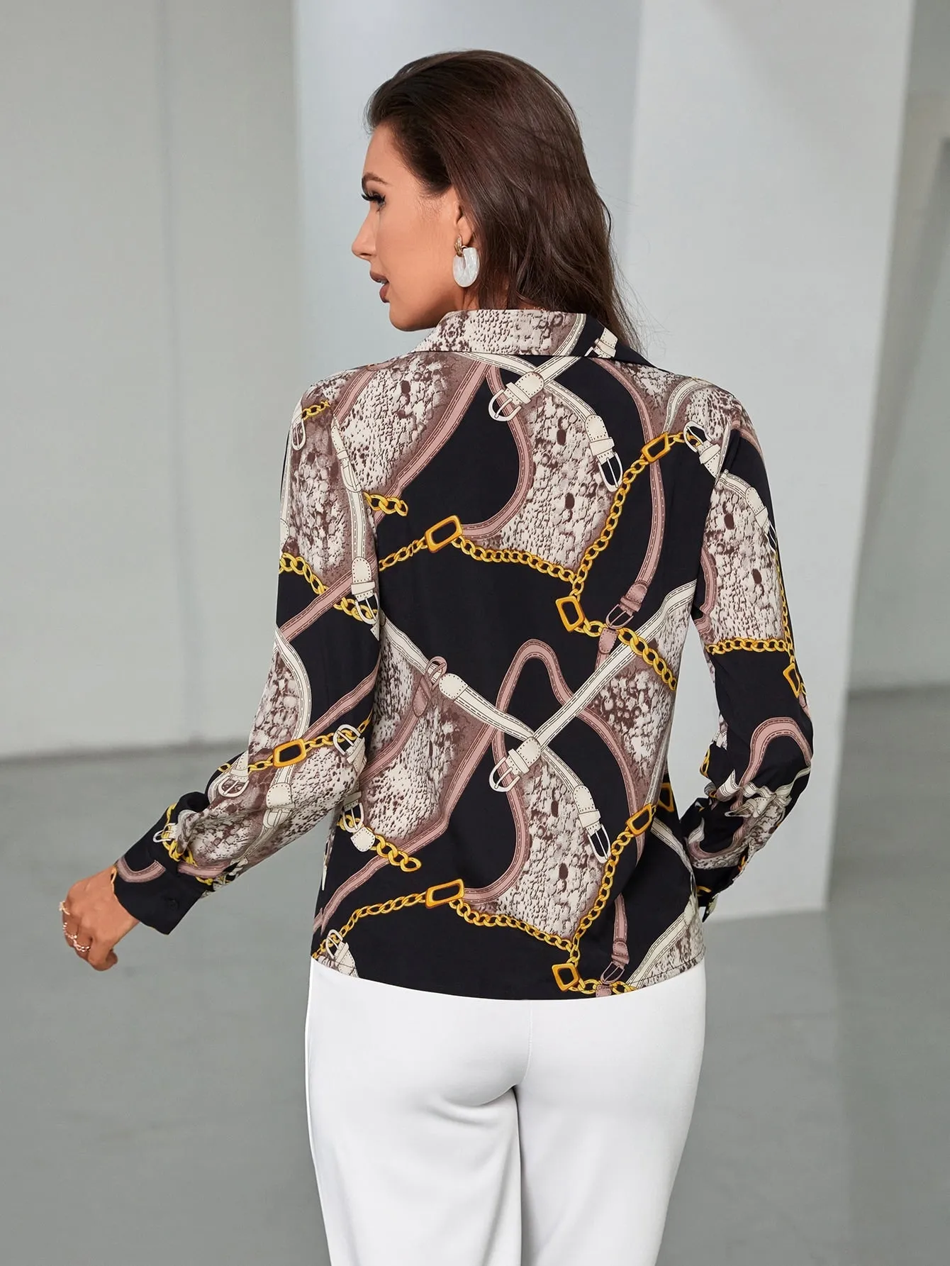 Chain & Snakeskin Print Blouse