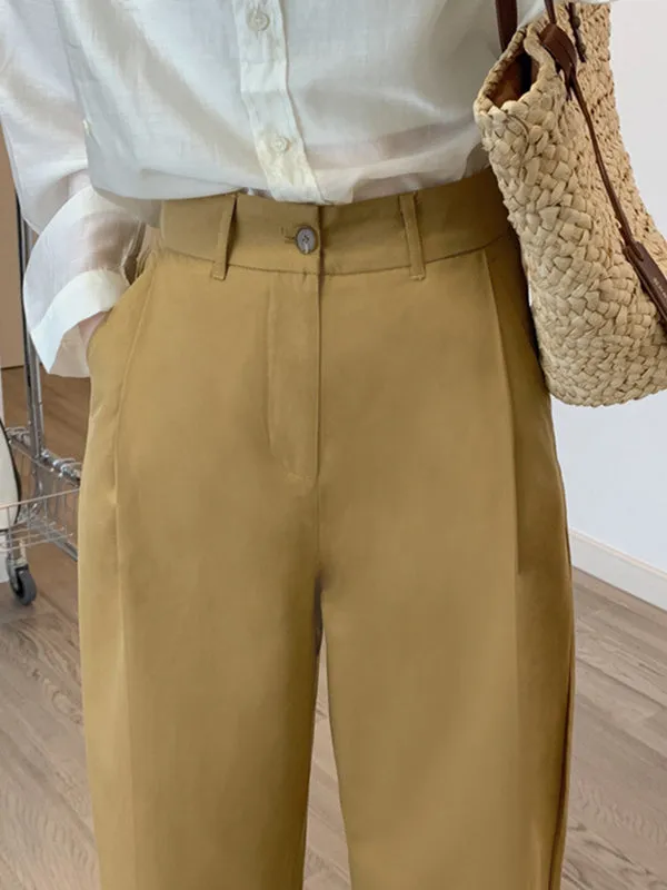 Chicmy-Solid Color High Waisted Loose Casual Pants Bottoms