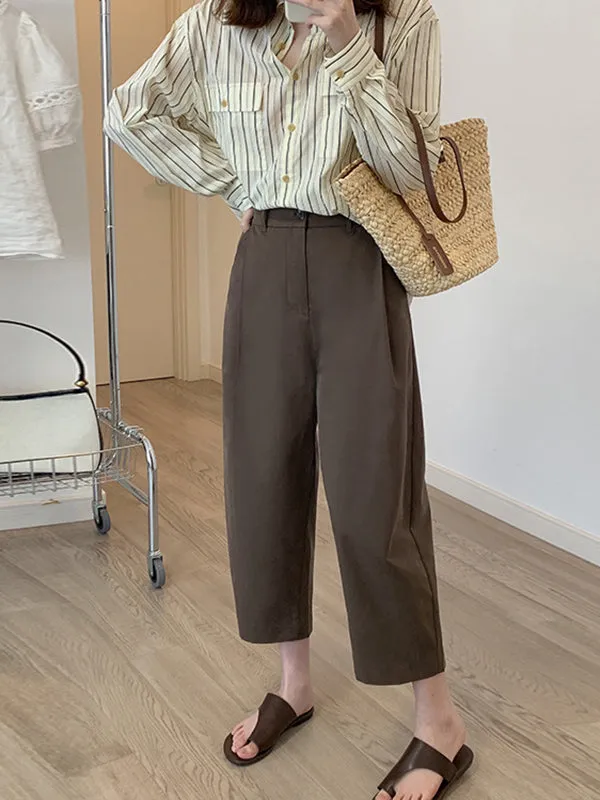 Chicmy-Solid Color High Waisted Loose Casual Pants Bottoms