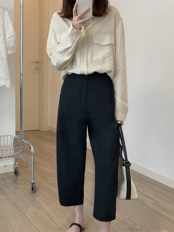 Chicmy-Solid Color High Waisted Loose Casual Pants Bottoms