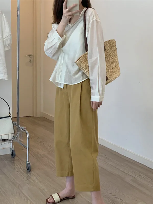 Chicmy-Solid Color High Waisted Loose Casual Pants Bottoms