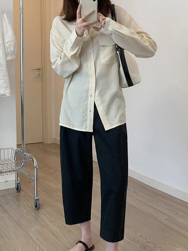 Chicmy-Solid Color High Waisted Loose Casual Pants Bottoms