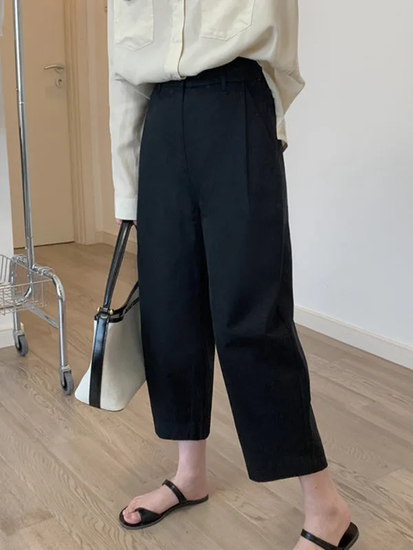 Chicmy-Solid Color High Waisted Loose Casual Pants Bottoms