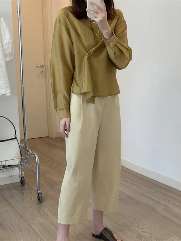 Chicmy-Solid Color High Waisted Loose Casual Pants Bottoms