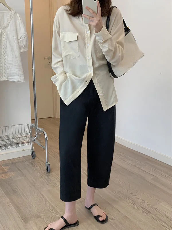 Chicmy-Solid Color High Waisted Loose Casual Pants Bottoms