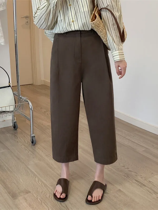 Chicmy-Solid Color High Waisted Loose Casual Pants Bottoms