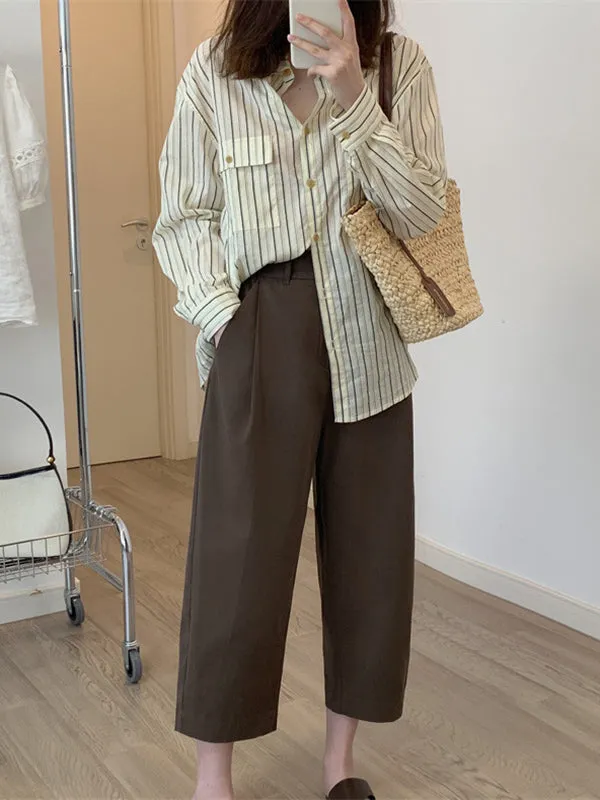 Chicmy-Solid Color High Waisted Loose Casual Pants Bottoms