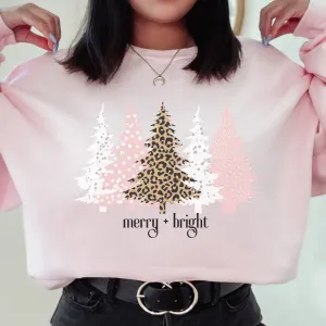 Christmas sweatshirt Women's Merry and Bright Christmas shirt Christmas Tree shirt unisex Merry & Bright Light Pink cozy Gildan sweatshirt