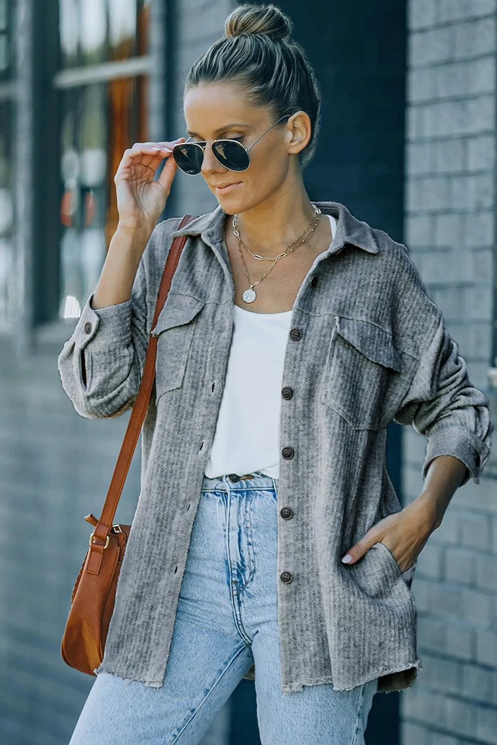 Classic Everyday Button Down Shirt Jacket
