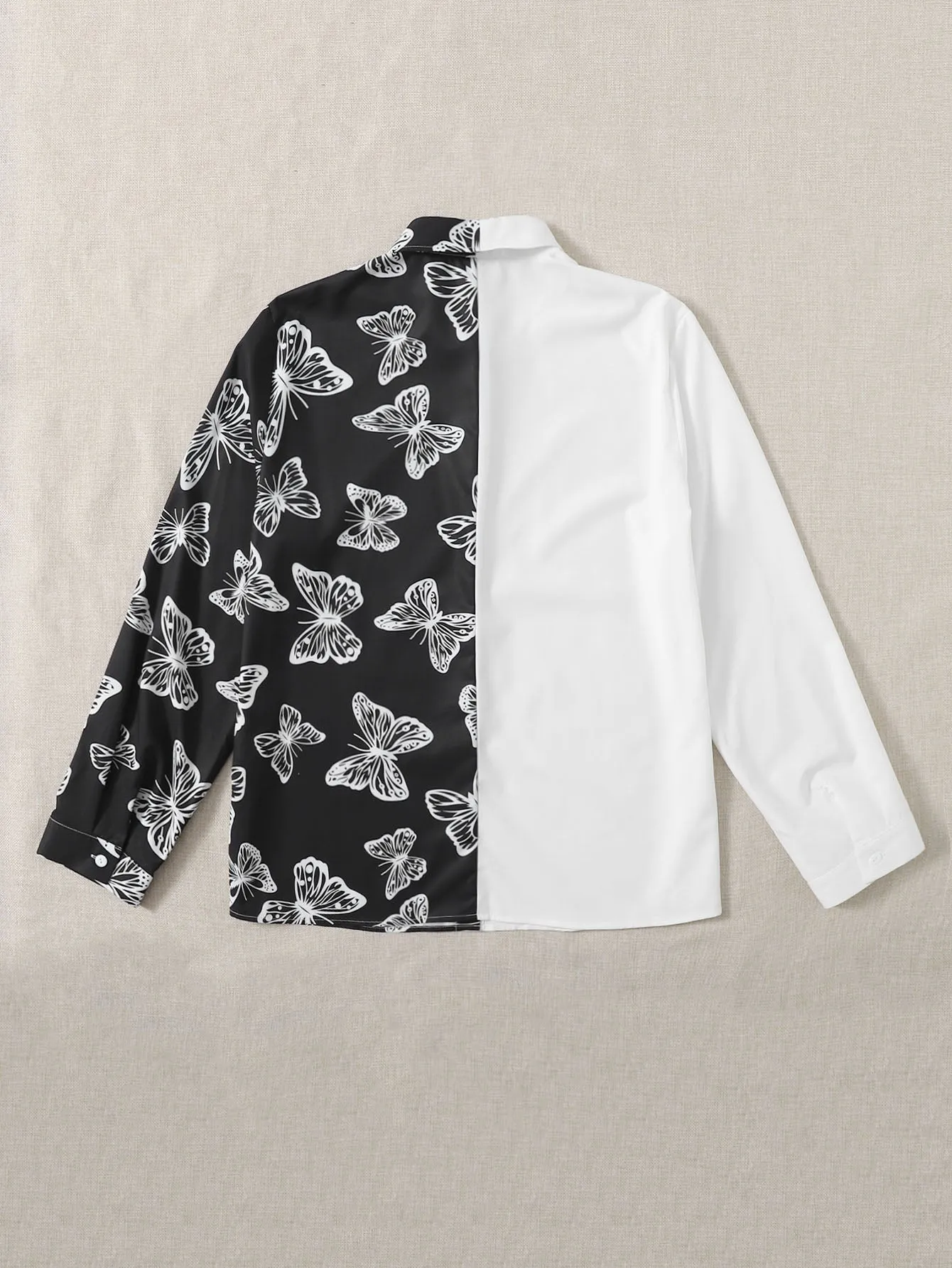 Colorblock Button Long Sleeve Collar Regular Plus Size Blouse