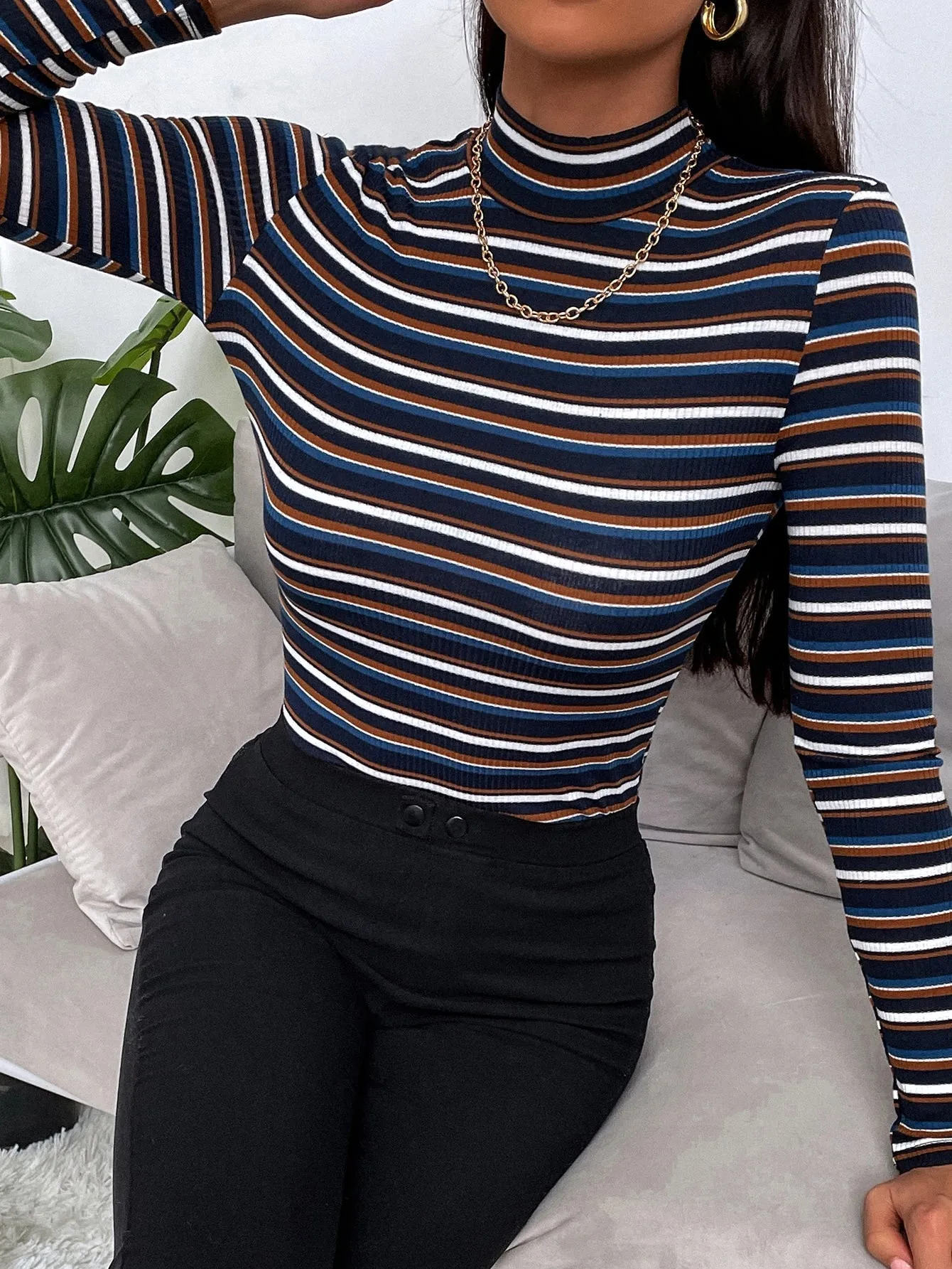 Colorful Striped Mock Neck Tee