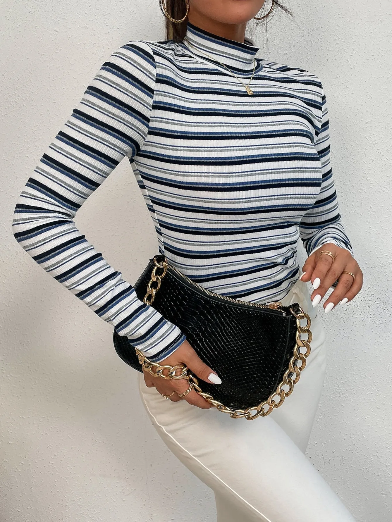 Colorful Striped Mock Neck Tee