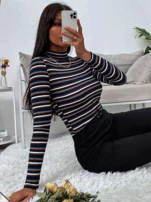 Colorful Striped Mock Neck Tee
