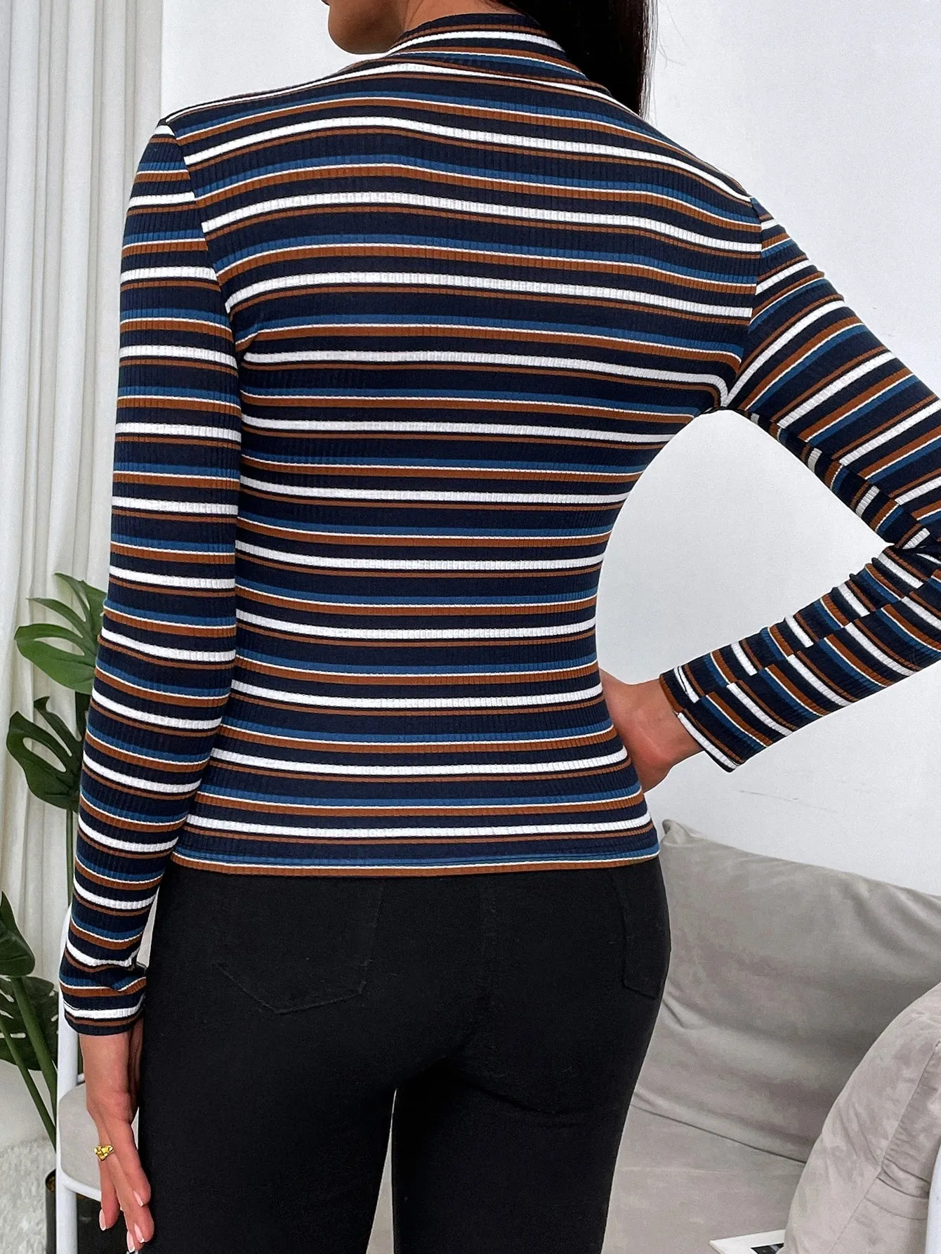 Colorful Striped Mock Neck Tee