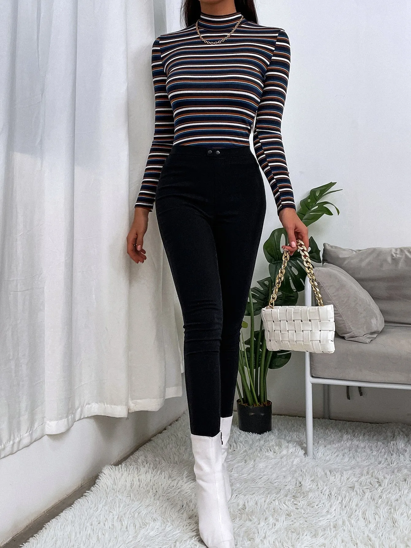 Colorful Striped Mock Neck Tee