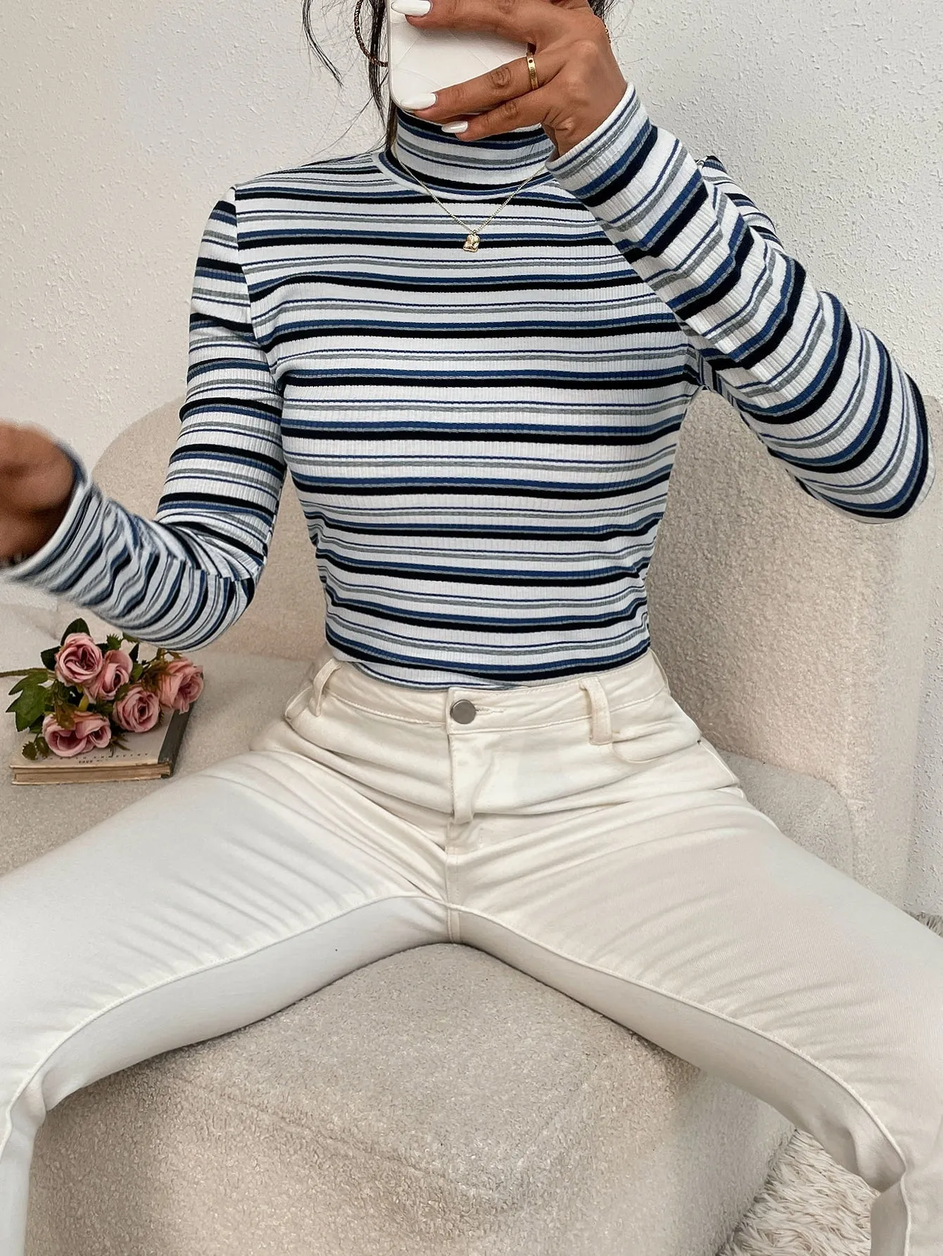 Colorful Striped Mock Neck Tee