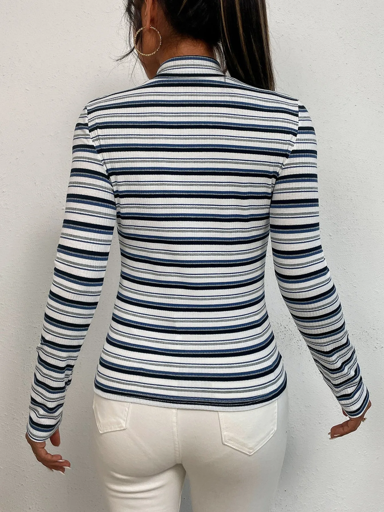 Colorful Striped Mock Neck Tee