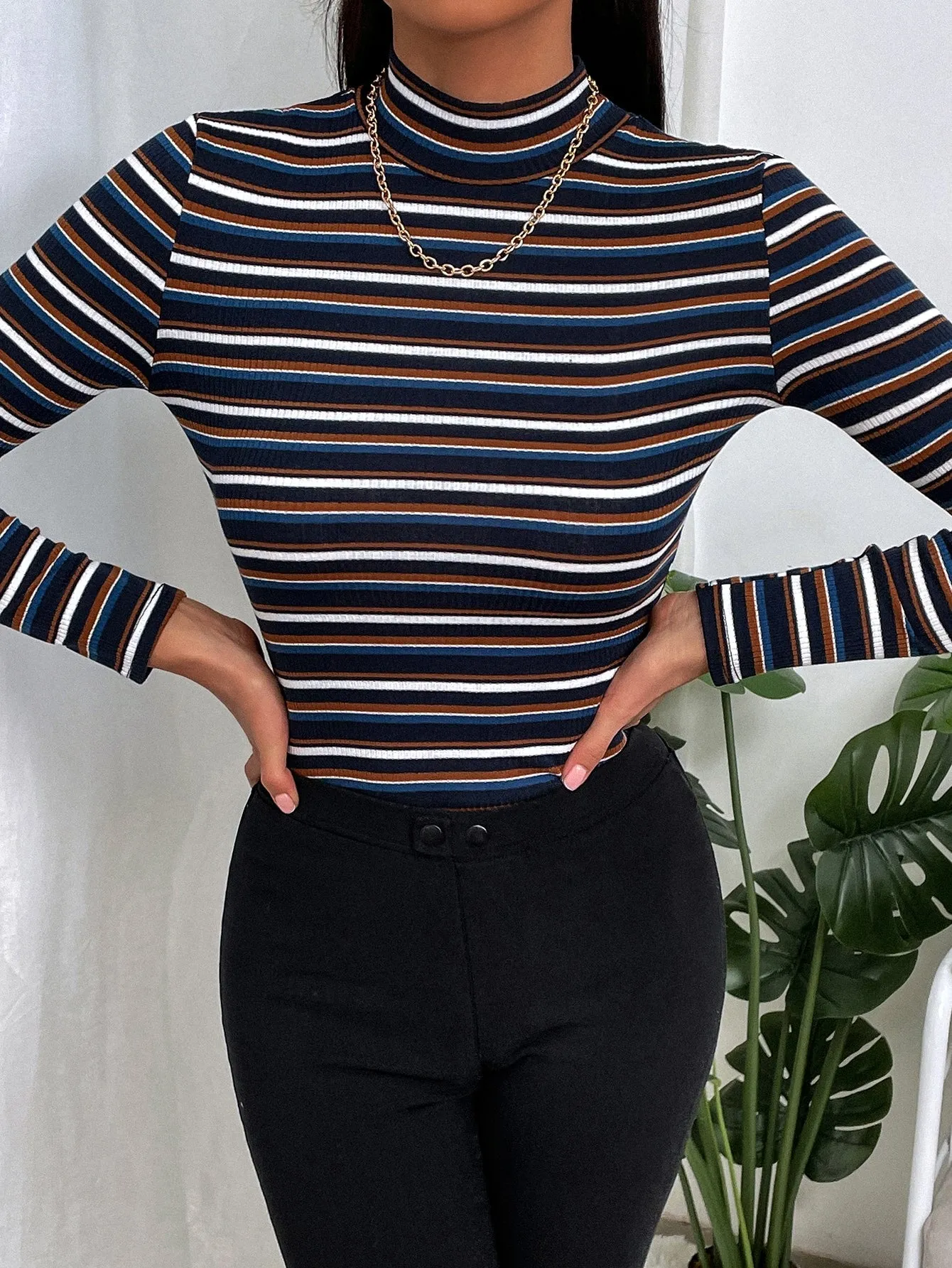Colorful Striped Mock Neck Tee