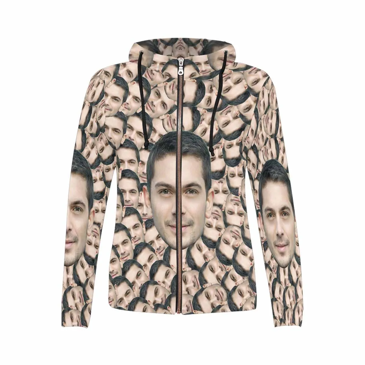 Custom Full Zip Hoodie with Husband Face Seamless Women's All Over Print Loose Hoodie