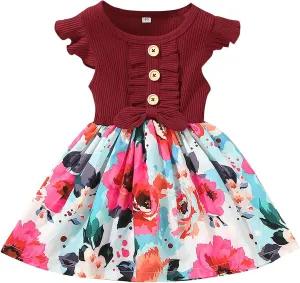 Dresses for Girls Summer Short Sleeve Toddler Dress Up Floral Graphic Cute Baby Dress Infant Dress Sundress 1-6 Years