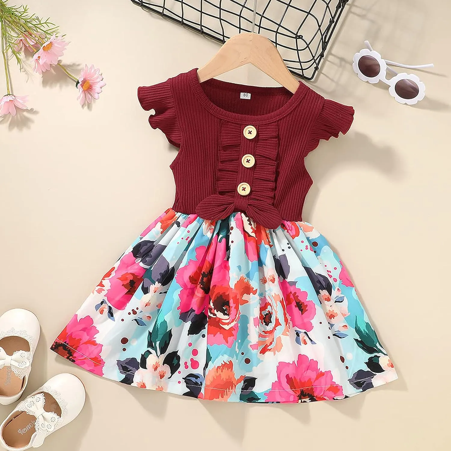 Dresses for Girls Summer Short Sleeve Toddler Dress Up Floral Graphic Cute Baby Dress Infant Dress Sundress 1-6 Years