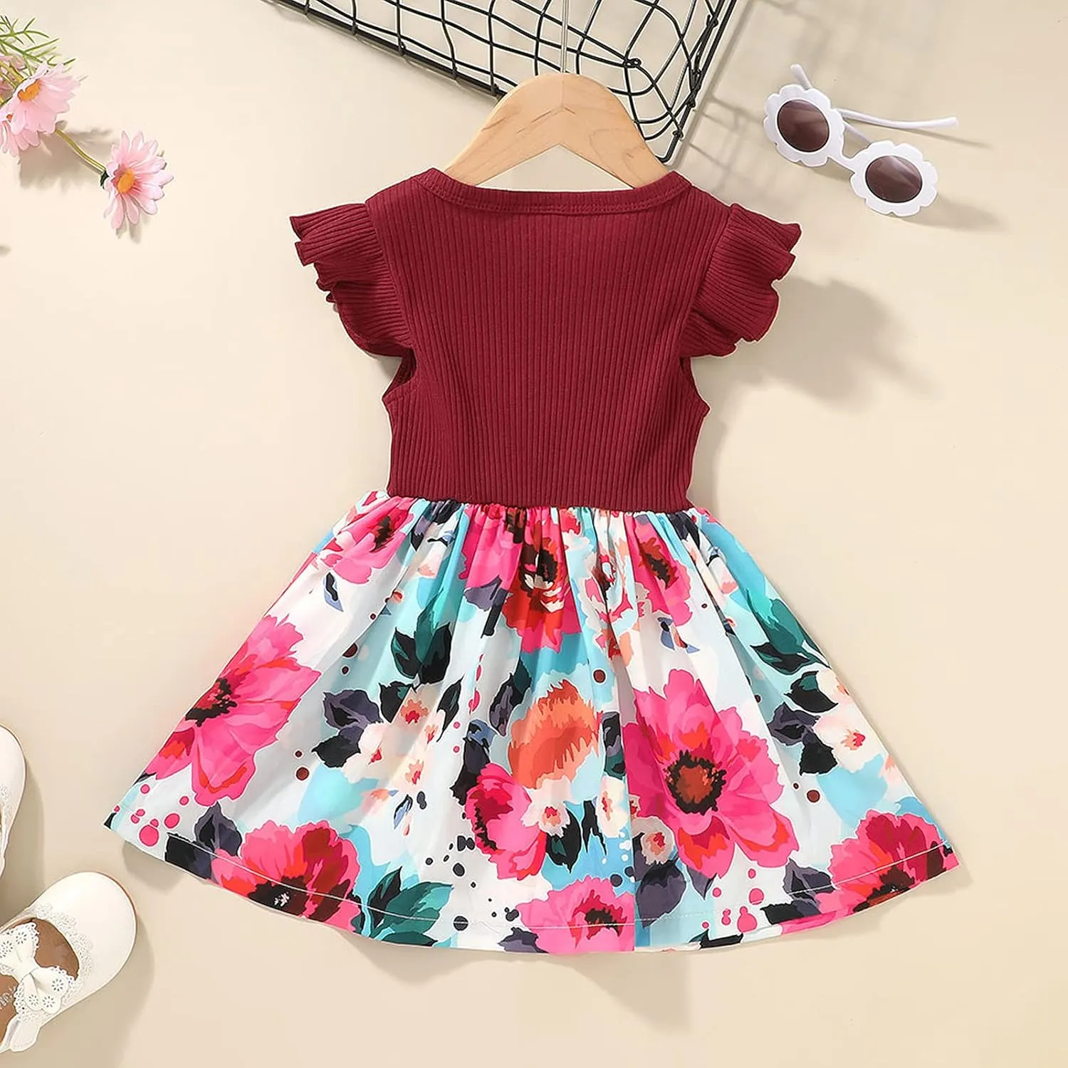Dresses for Girls Summer Short Sleeve Toddler Dress Up Floral Graphic Cute Baby Dress Infant Dress Sundress 1-6 Years