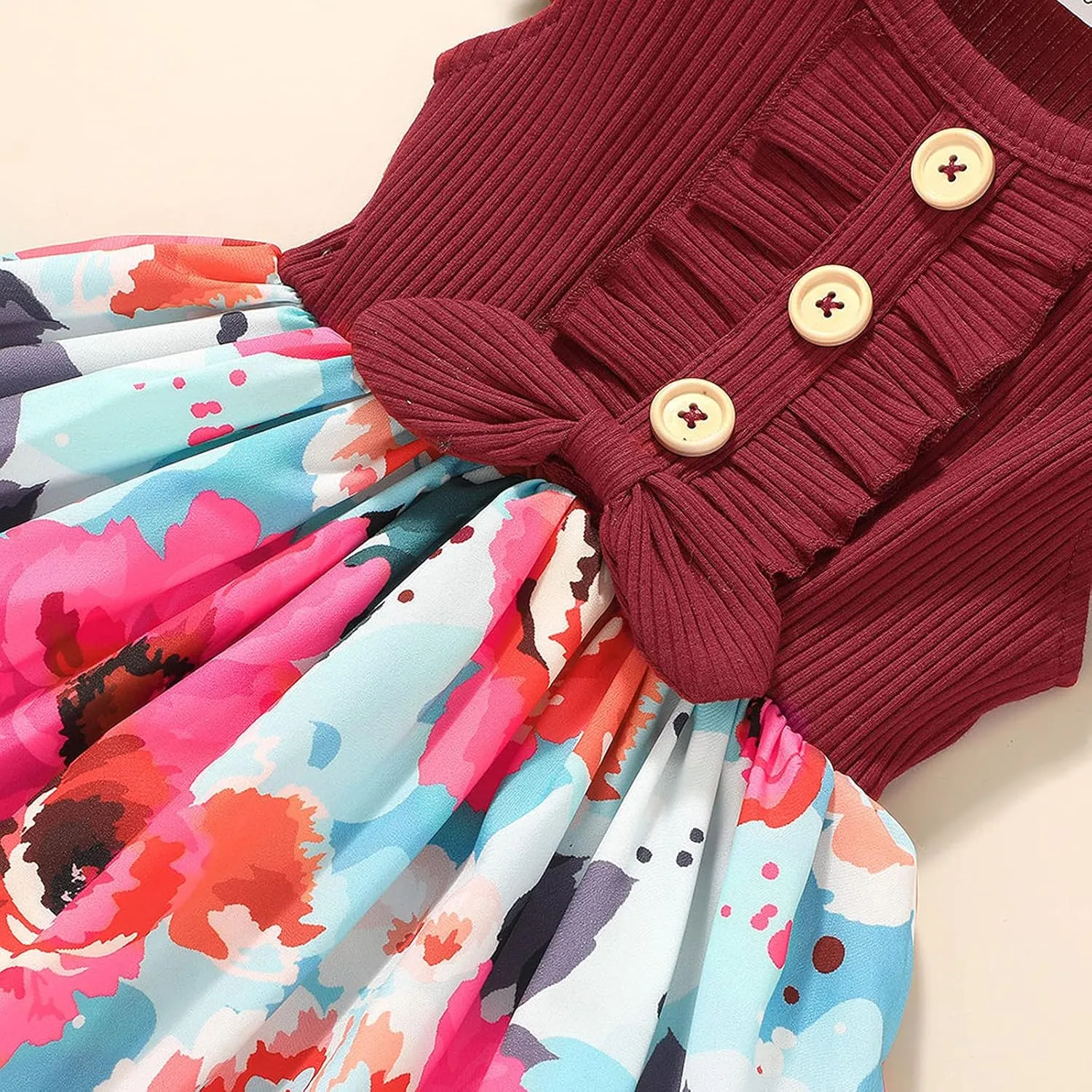 Dresses for Girls Summer Short Sleeve Toddler Dress Up Floral Graphic Cute Baby Dress Infant Dress Sundress 1-6 Years