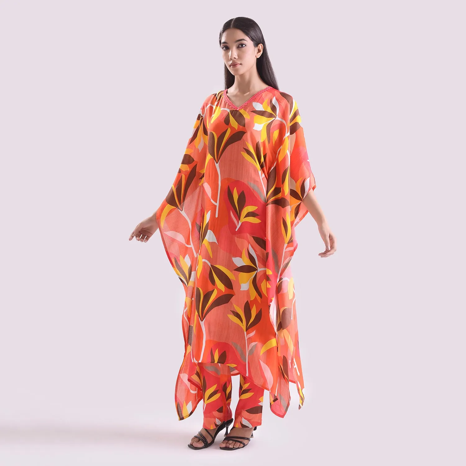 Elegant Muslin printed kaftan style suit set of 2