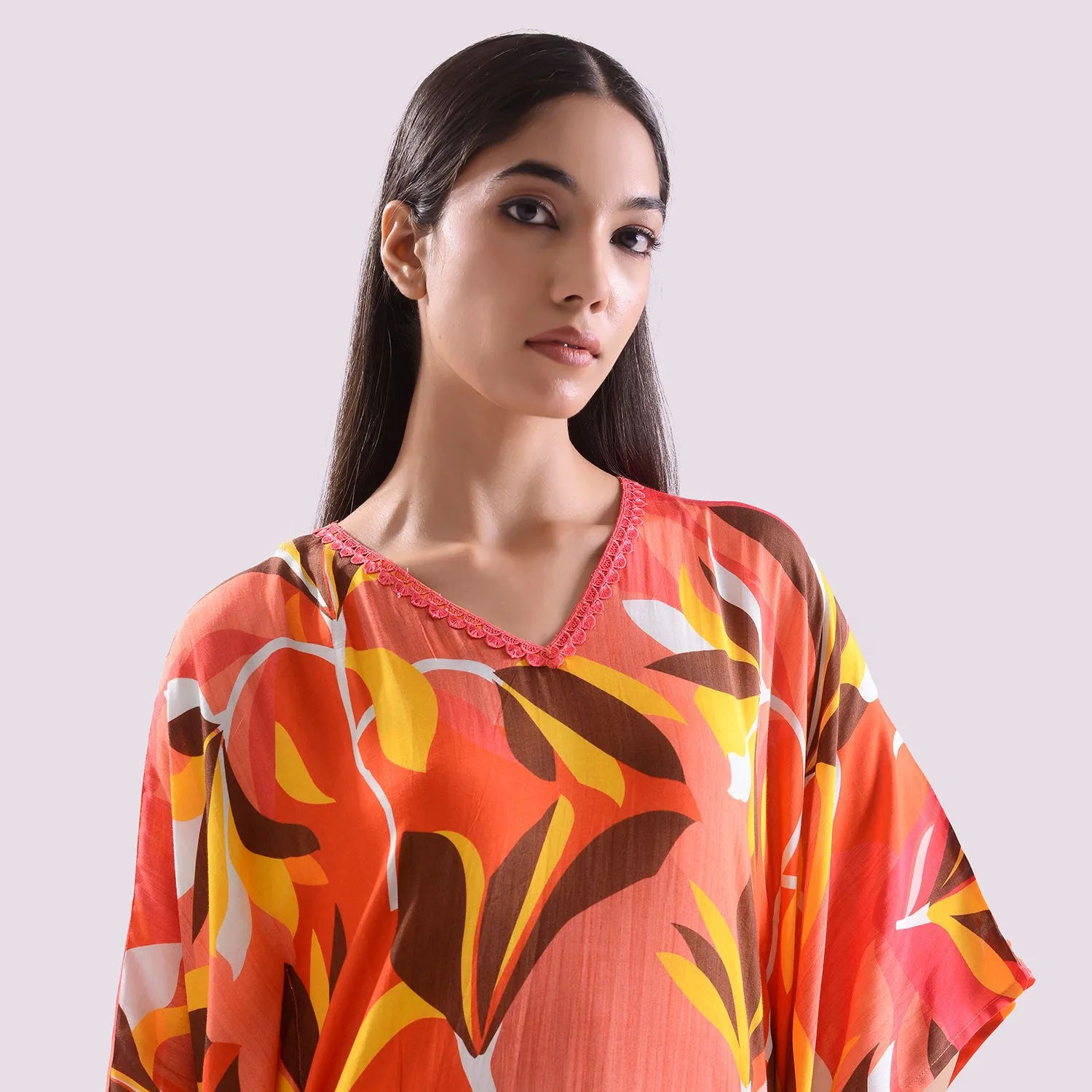 Elegant Muslin printed kaftan style suit set of 2