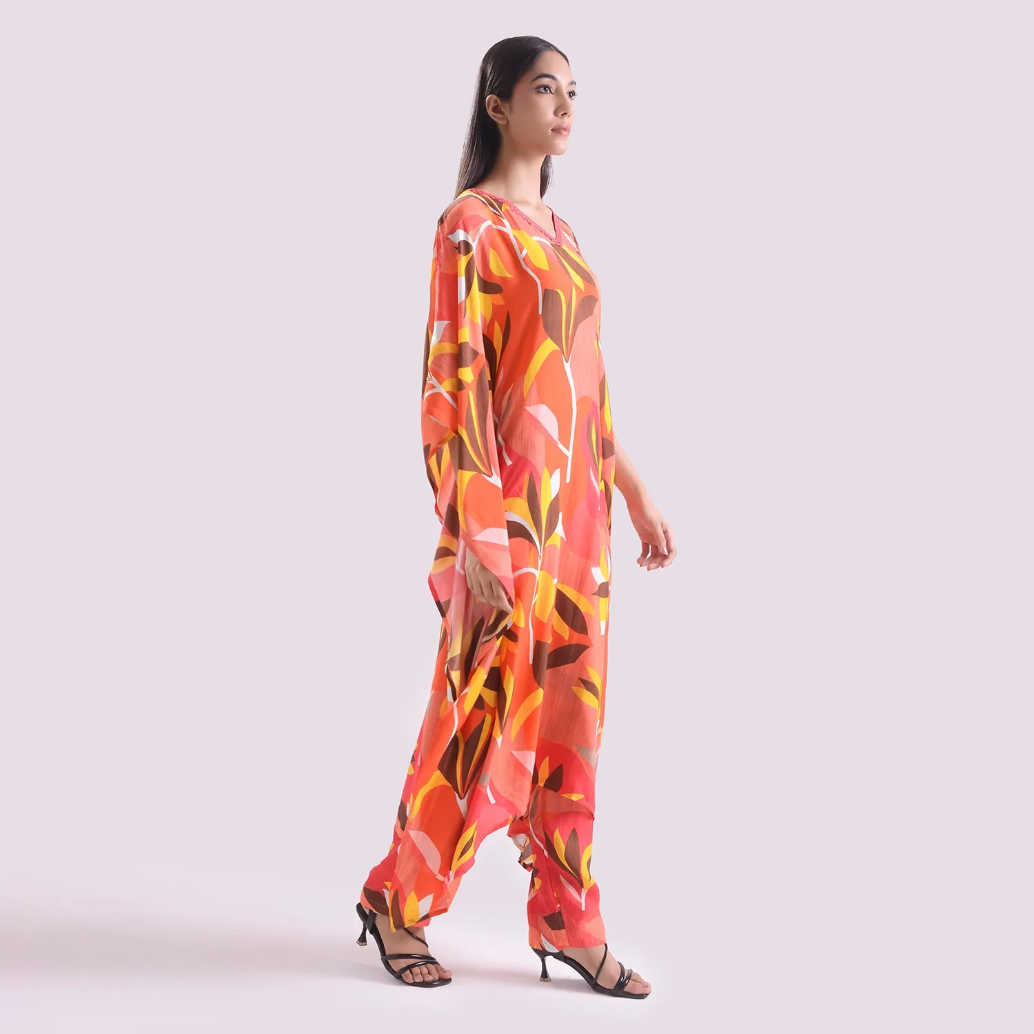 Elegant Muslin printed kaftan style suit set of 2