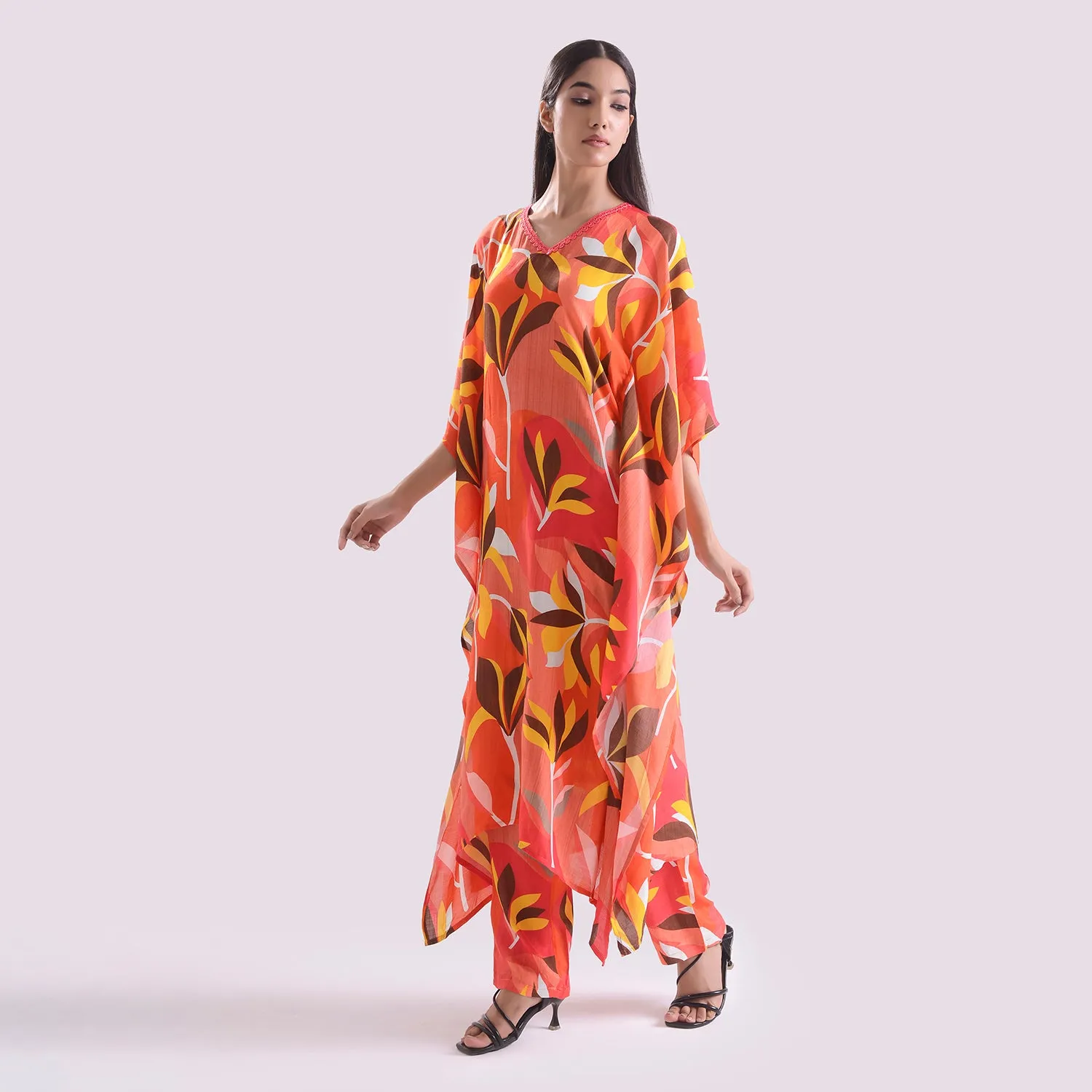 Elegant Muslin printed kaftan style suit set of 2