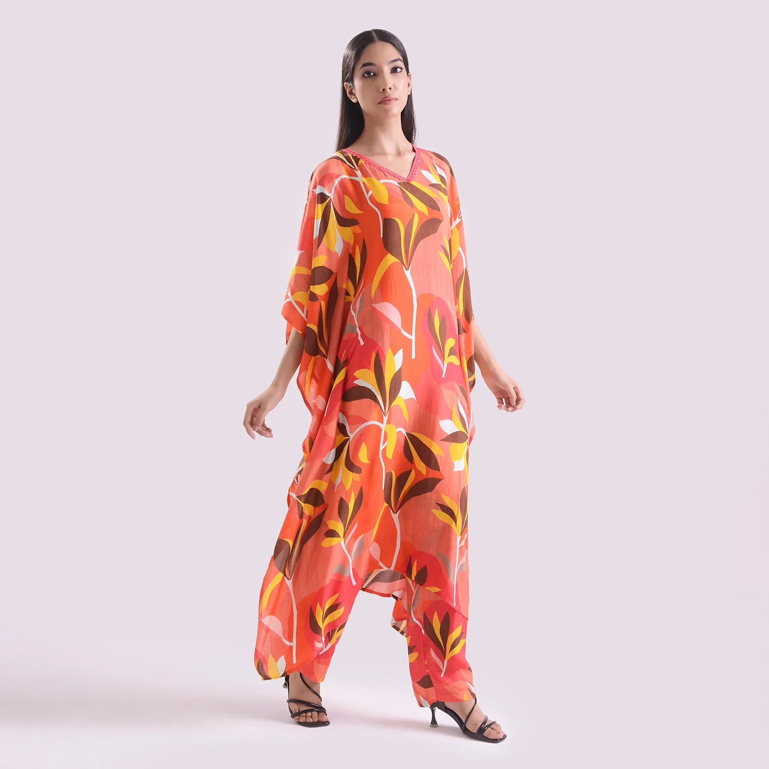 Elegant Muslin printed kaftan style suit set of 2