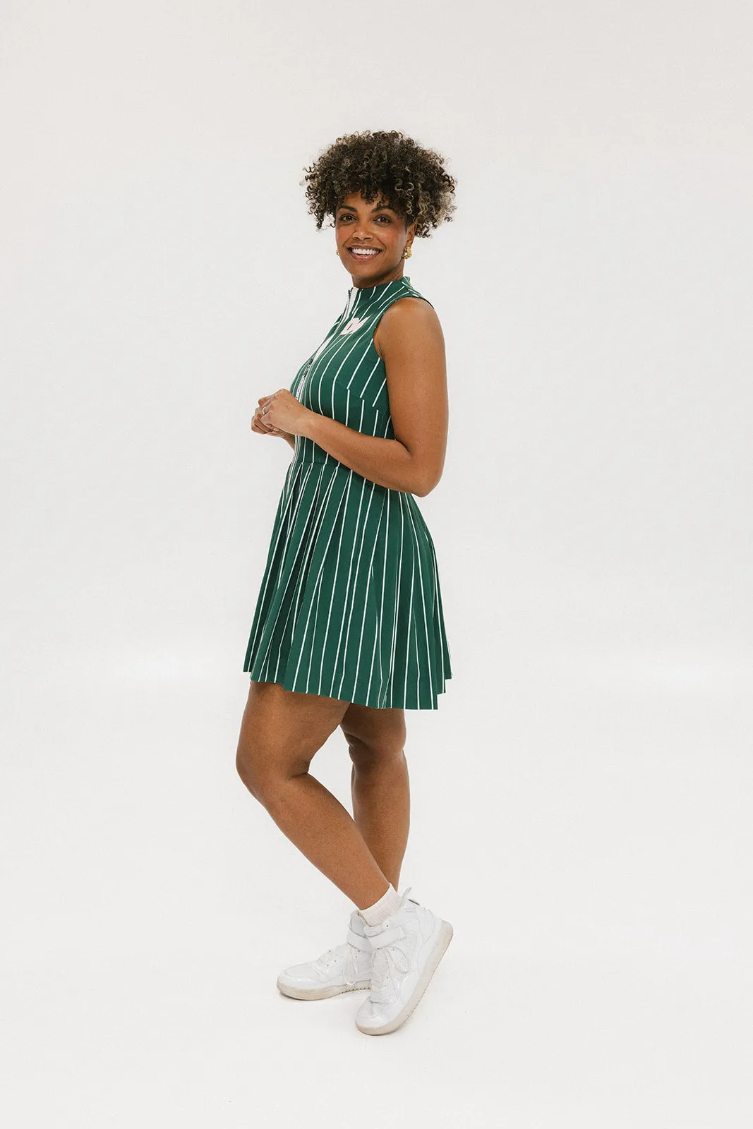 Erin Dress - Pinstripe Green
