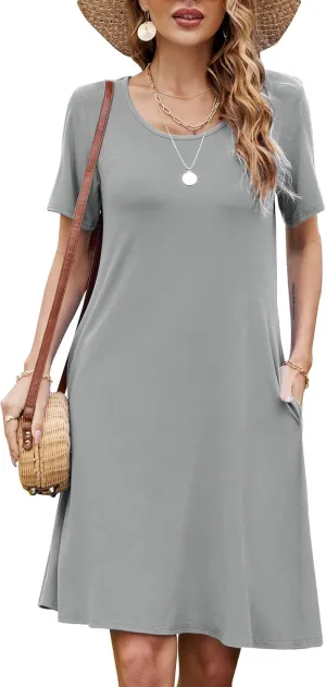 FZ FANTASTIC ZONE Women's Casual Summer T Shirt Dresses Short Sleeve Swing Dress with Pockets